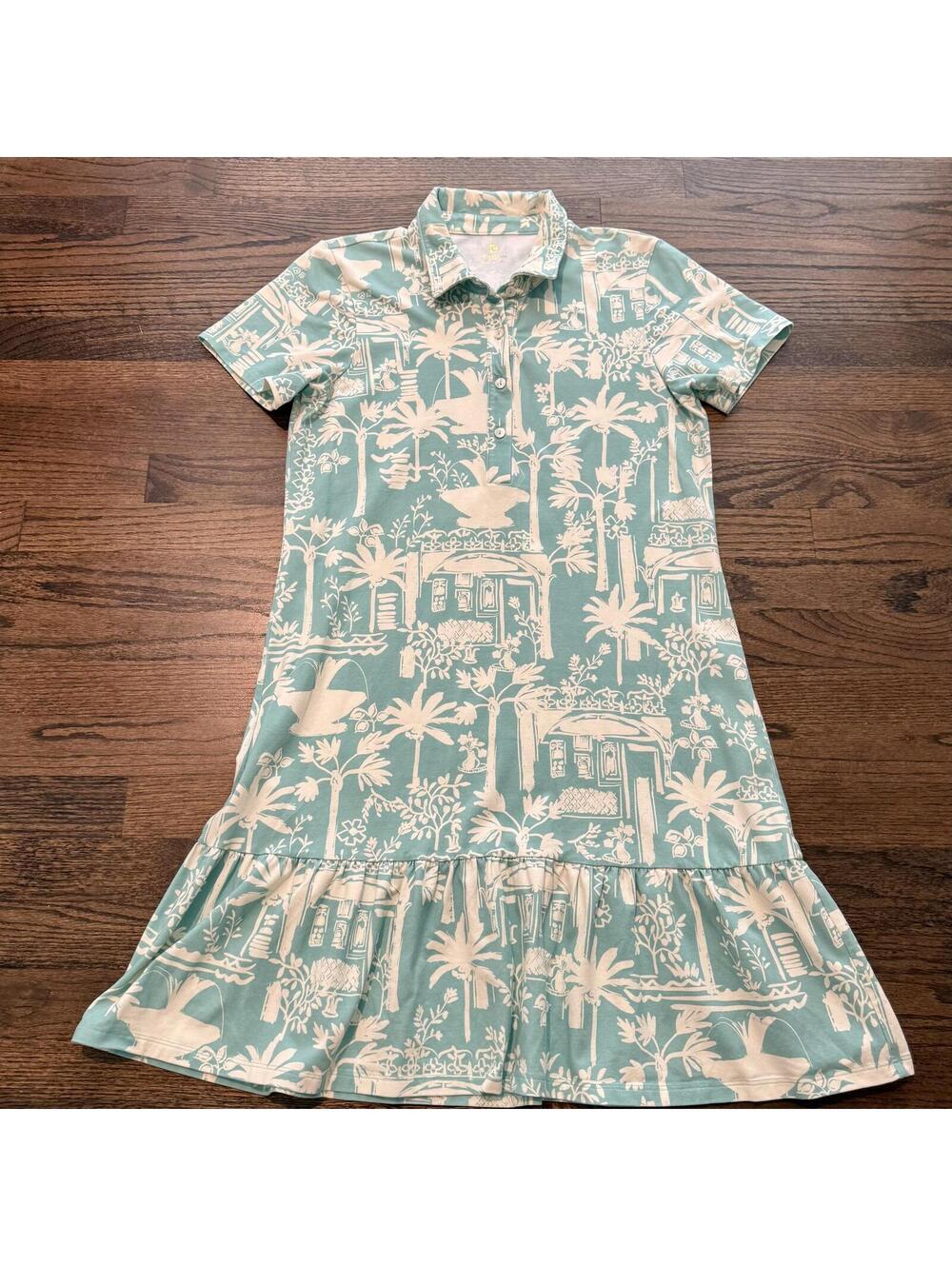 Spartina 449 Joelle Enclave Palm Aqua Haze Polo Dress Medium